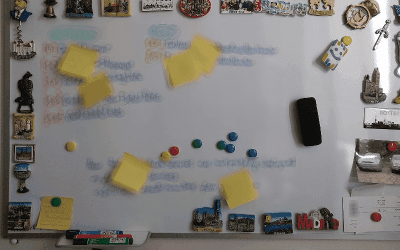 Whiteboard with stickers